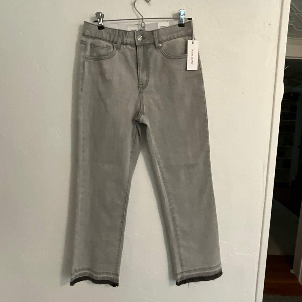 Tribal Jeans Sophia Micro Flare Crop Grey Shadow Mist Size 9